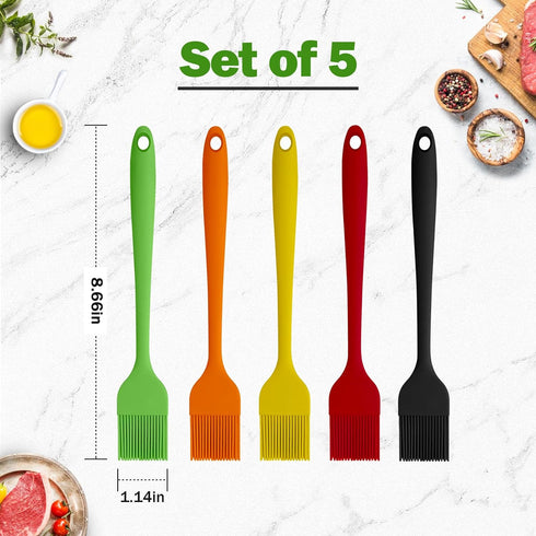 Silicone Basting Pastry Brush, 5 Pack Heat Resistant Cooking Brush for Oil Butter Sauce, Food Brush for BBQ Grill Barbeque Kitchen Baking Cooking...