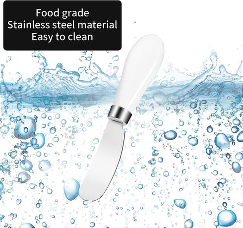 Butter Knife(2 Pcs), Porcelain Handle, Stainless Steel Cheese Spreader, Butter Spreader Knives Set...