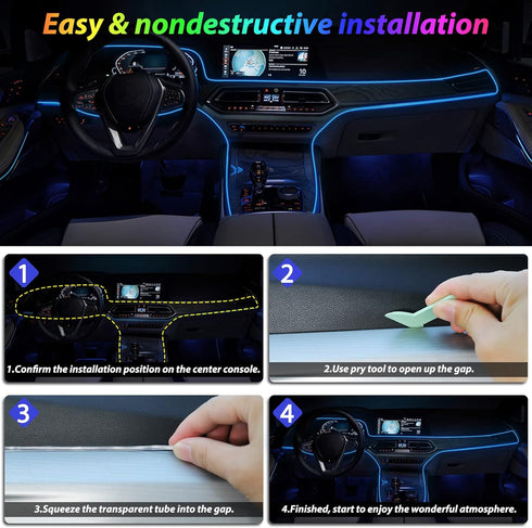 Car Led Strip Lights,Interior Lights,Ambient Lighting Kit With RGB 16 Million Colors Fiber Optics&Music Sync Rhythm,USB Neon Light Accessories for...