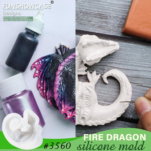 FUNSHOWCASE Fire Dragon Asleep Epoxy Resin Silicone Mold for Fondant Cake Decorating, Concret, Cement, Polymer Clay, Around 4inch...