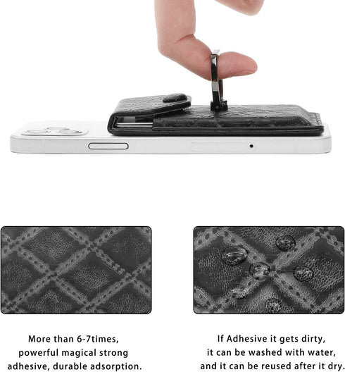 Cell Phone Card Holder RFID Ring Stand Stick on Wallet Card Holder of Phone All Smartphones Adhesive Credit Card Holder for Cell Phone-Black...