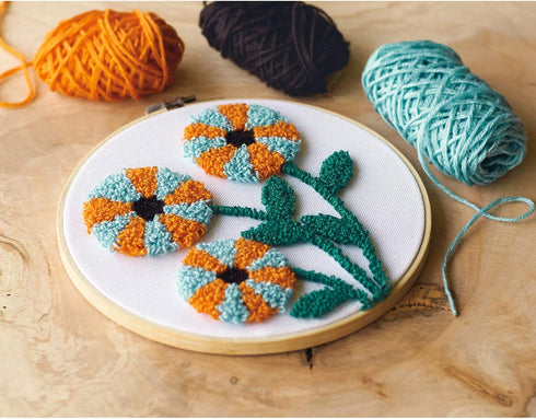 Dimensions Orange and Blue Flowers Punch Needle Embroidery Kit, 8" W x 8" L......