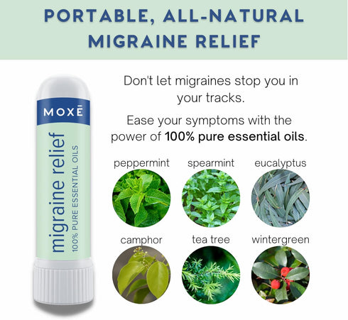 MOXE Migraine Relief Nasal Inhalers, Essential Oils for Headaches & Tension Relief, Portable Aromatherapy, Easy-to-Use, Pure & Undiluted, Peppermi...