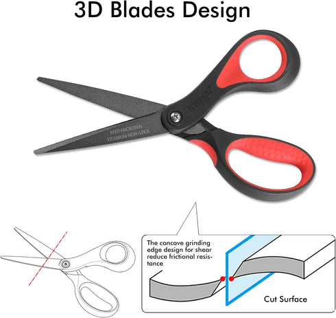 LIVINGO 8" Premium Scissors for Office, Multipurpose Titanium Non-Stick Craft Scissors for DIY, Sharp Stainless Steel Blades Comfort Grip, 3 Pack...