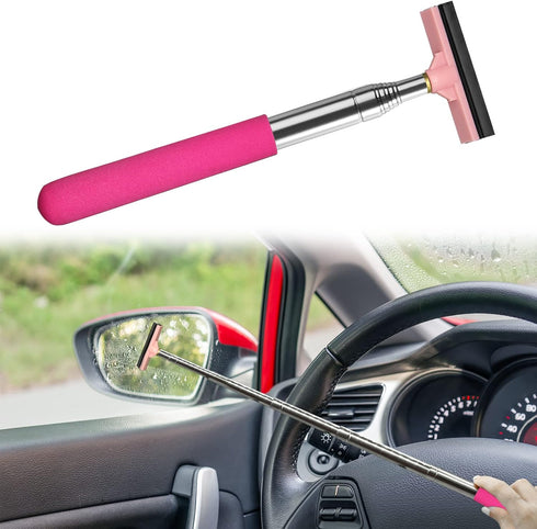 Car Rearview Mirror Wiper, Retractable Window Squeegee, Small Auto Squeegee Cleaner Water Side Mirror Wiper with Telescopic Long Handle, Snow Brus...