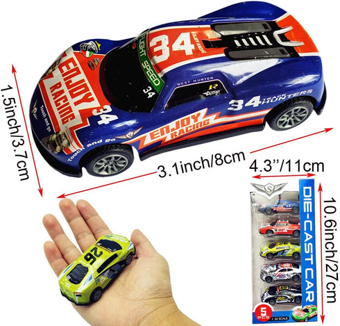 Pull Back Racing Cars Die cast Race Car Vehicles,3 Inch Metal Friction Powered Car Toys for Toddlers, Set of 5 (Racing Cars)...