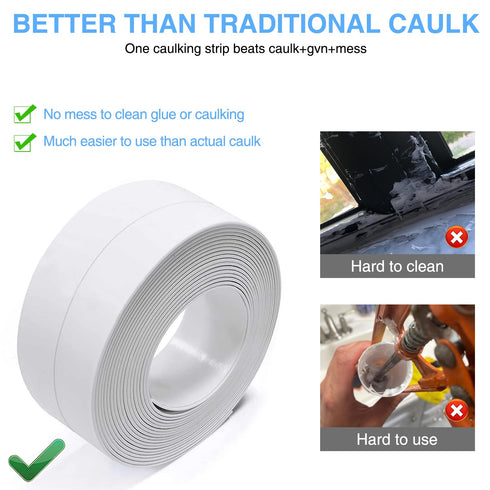 Caulk Tape Bath & Kitchen Self Adhesive Caulking Tape Waterproof,Toilet Caulk Strip,Bathtub Sealing Strip Tape Caulk,Shower Caulk Bathroom Sealant...