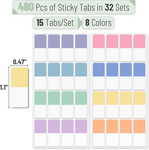 Mr. Pen- Sticky Index Tabs, 480 Pcs, Pastel Sticky Tabs for Notebooks, Page Markers, Page Tabs for Binders, Page Tabs Sticky Tabs for Books, Noteb...