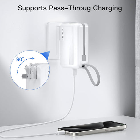 Portable Charger Built-in Cables & AC Wall Plug 20000mAh, USB C 27W Fast Charging Power Bank with LED Display, Portable Battery for iPhone 15/14/1...