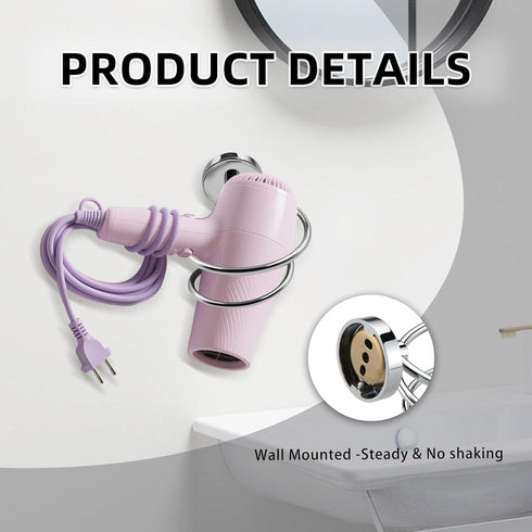 Bathroom Hair Dryer Holder Hair Care Tools Holder Wall Mount Chrome Finished Stainless Steel...