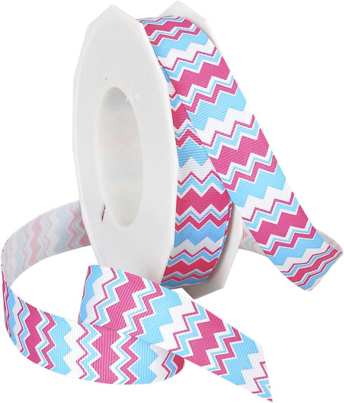 Morex Ribbon Chevron Printed Grosgrain Ribbon, 7/8-Inch by 20-Yard Spool, Turquoise/Hot Pink (98022/20-612)...