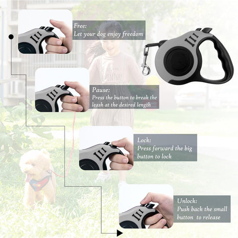 Retractable Dog Leash, 10 FT Dog Leash for Small Medium Dogs up to 22lbs, Pet Tape with Anti Slip Handle and Lock Nylon, 1 Silicone Dog Bowl, 1 Di...