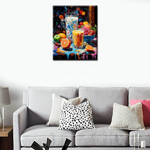 Graffitic Health Breakfast Paint by Numbers Kits with Brushes and Acrylic Pigment on Canvas Painting for Adults, Milk and Orange Juice Arts Crafts...