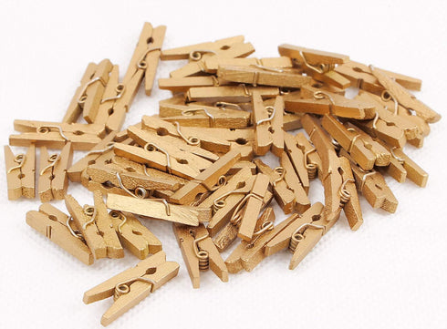 DurReus Small Wooden Clips Cute 1.5 Inch Clothespin Photo Paper DIY Craft Holder with Jute Twine Gold Pack 50...
