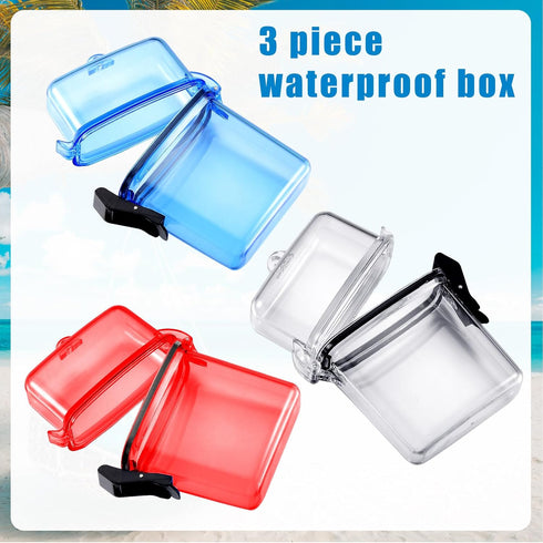 Outus 3 Pieces Waterproof Case ID Card Holder with Floating Sports Case Locker with Hanging Ring and Rope (Clear Blue Red,4.72 x 2.95 x 1.57 Inch)...