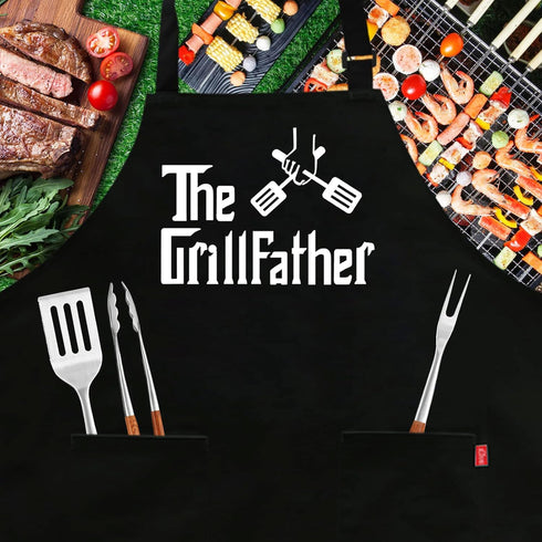 Grill Aprons for Men Dad - The Grill father Apron - Funny Chef Cooking Grilling BBQ Apron with 2 Pockets - Birthday Fathers Day Christmas Gifts fo...