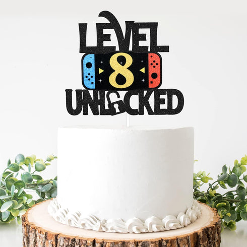 Level 8 Unlocked Game Birthday Cake Topper - Video Game Boy's 8th Birthday Game On Party Cake Supplies - Gaming Level Up Winner Party Decoration...
