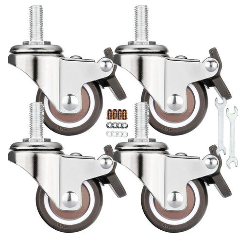 Stem Casters, 360 Degree Swivel Stem TPR Wheels with Metric M6-1.0x15mm Thread Rods Replacement Industrial Castors for Carts, Furniture, Dolly, Wo...