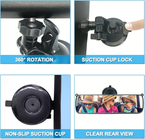 Rear View Mirror, KITBEST Universal Rearview Mirror, Car Interior Rear View Mirror with Adjustable Suction Cup, Car Inside Mirror for SUV, Vans, T...