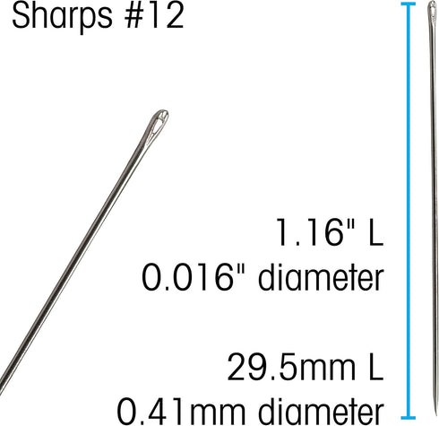 Sharps Beading Needles, Size 12, 12 needles per card, European Quality, Shorter Needle for Smaller Areas, All Purpose Sewing Needle, Use for Mendi...