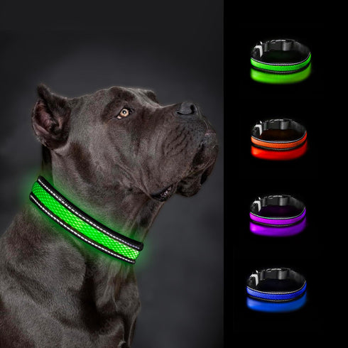 LED Dog Collar - Rechargeable USB Light Up Dog Collar - Waterproof, Multi-Mode Flashing Dog Collar (Large, Green)...
