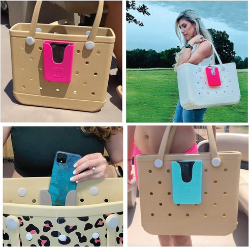Phone Holder Compatible with Bogg Bag - Universal and Made of Silicone - Rubber Beach Bag Accessories and Attachment - Tote Bag Insert Grey......