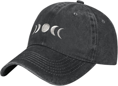 Gothic Goth Crescent Moon Hat, Adjustable Embroidered Washed Baseball Cap for Men Women...