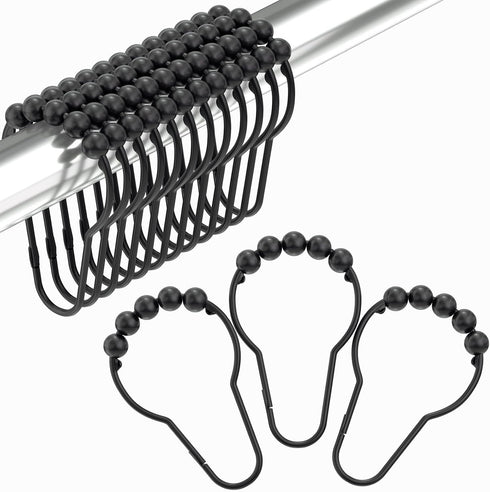 Black Shower Curtain Hooks, Amazer Shower Curtain Hooks, Shower Hooks for Shower Curtain, Decorative Shower Curtain Hooks Rust Proof Stainless Ste...