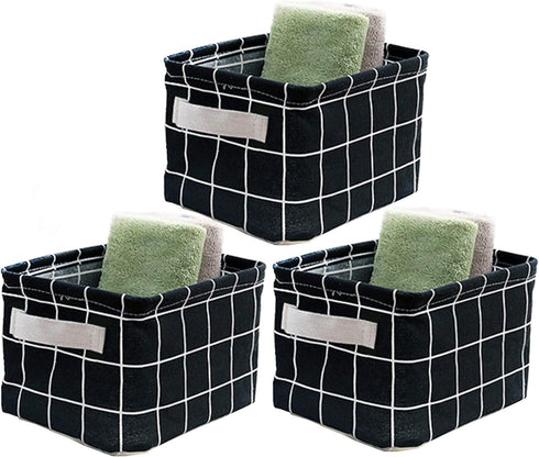 AARAINBOW 3 Packs Storage Basket Bins Canvas Mini Storage Cubes Storage Basket for Makeup, Toys Liners, Books Storage Baskets with Handles for She...