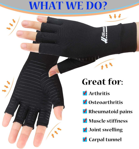 2 Pairs Copper Arthritis Gloves - Compression Gloves for Arthritis Pain Relief Rheumatoid Osteoarthritis Carpal Tunnel, Fingerless Copper Gloves f...