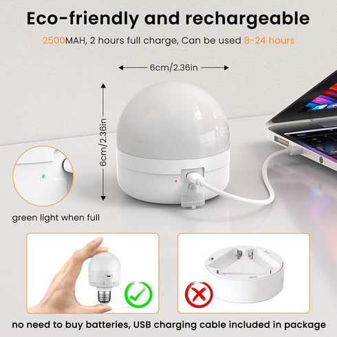 SCOPOW E26 8W Rechargeable Light Bulbs with Remote Control Timer and 3 Color Temperature Rechargeable Battery Operated Light Bulb 600LM Magnetical...