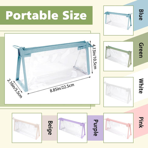 6 Pcs Clear Pencil Pounch Pen Case, Plastic Marker Pouches with Zipper, Waterproof Travel Toiletry Cosmetic Makeup Bag, Multifonction Stationery O...