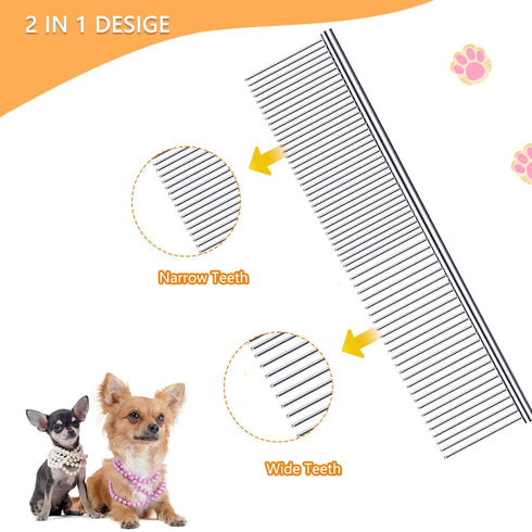 Pet Grooming Combs with Rounded Tips, Stainless Steel Bristles, Easy Detangling Tool for Long & Short Haired Dogs, Cats, and Other Furry Friends, ...