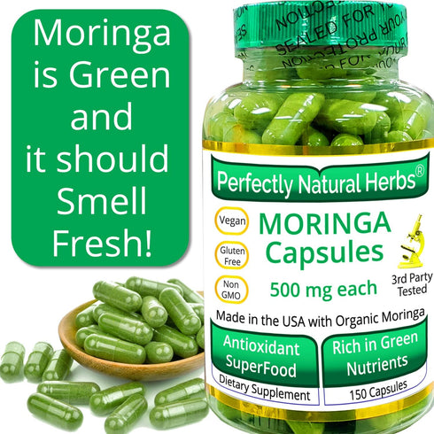 150 Moringa Capsules Made With USDA Certified Organic Moringa Leaf Powder, Net Weight of 500mg per Capsule...