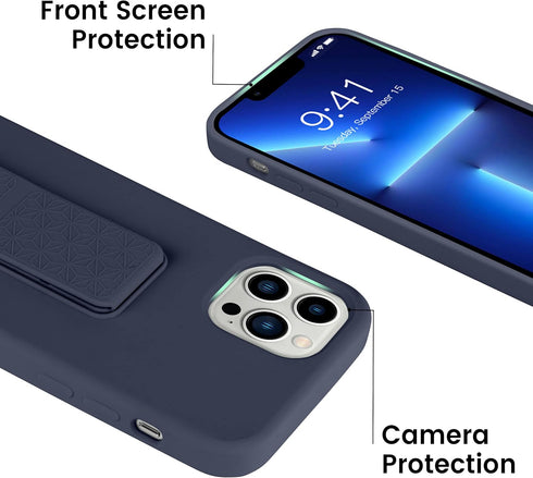 LAUDTEC Silicone Kickstand Case Compatible with iPhone 13 Pro, Vertical and Horizontal Stand Hand Strap Metal Kickstand Cover, Flexible Soft Liqui...