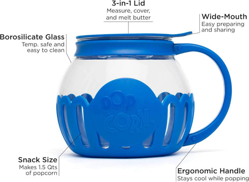 Ecolution Patented Micro-Pop Microwave Popcorn Popper with Temperature Safe Glass, 3-in-1 Lid Measures Kernels and Melts Butter, Made Without BPA,...