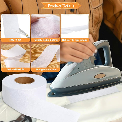 2 Rolls Fusible Batting Tape for Quilting -1.5 Inches x 30 Yards White Batting Seam Tape, Fusible Sheer Binding Tape for Batting Quitting Sewing...