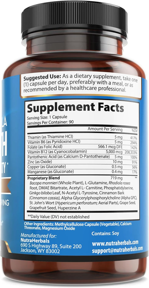 Brain Booster Supplement -"90 Day Supply"- Nootropics Mental Clarity, Memory & Focus. Scientifically Formulated for Prolonged Performance - DMAE, ...