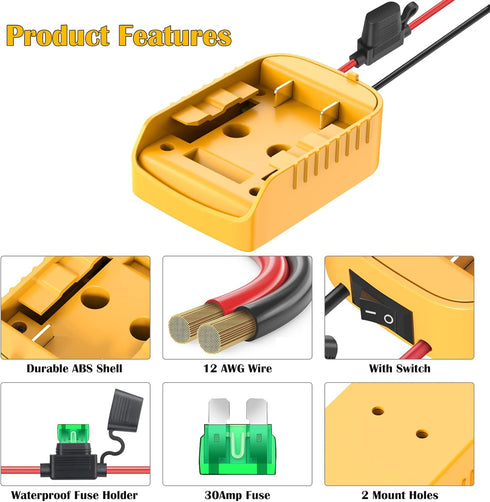 Power Wheels Adapter for Dewalt 20V Battery Adapter Power Wheels Battery Conversion Kit with Switch, Fuse & Wire Terminals, 12AWG Wire, Power Conn...