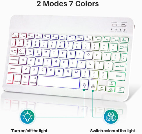 Ultra-Slim Bluetooth Keyboard and Mouse Portable Mini Wireless Keyboard Rechargeable 7-Color Backlit for Apple iPad iPhone Samsung Tablet iPhone S...
