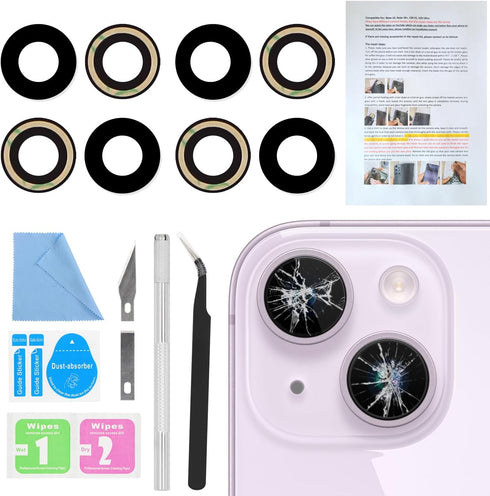 2PCS ASDAWN Back Rear Camera Lens Glass Replacement for iPhone 14 and 14 Plus Camera Glass Lens Replacement with Pre-Installed Adhesive + Repair T...