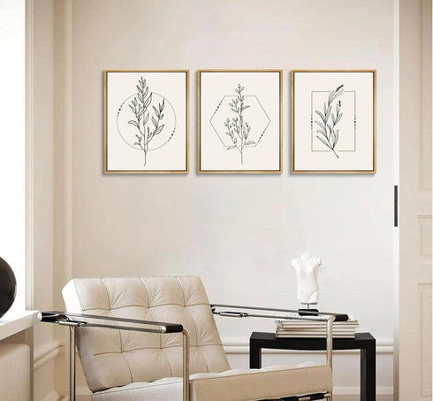 ZJJARTYB Farmhouse Beige Canvas Wall Art Retro Floral Line Pictures Minimalist Botanical Posters Neutral Prints Boho Artwork Simple Painting Wall ...