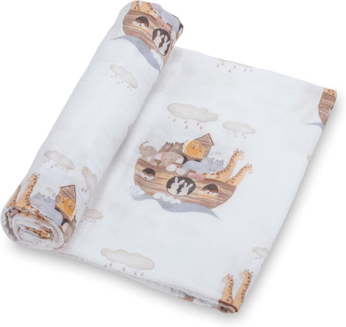 Muslin Swaddle Blanket | 100% Muslin Cotton | Gender Neutral Newborn and Baby Nursery Essentials for Girls and Boys, Registry | Noah's Ark Print...