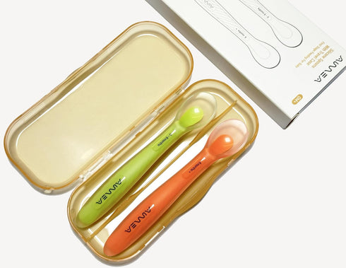 Baby Spoons, First Stage Feeding For Baby, Soft Silicone, Toddler spoon, Baby's First Foods Spoon Set with Travel Case, Gum-Friendly, Baby Gifts, ...
