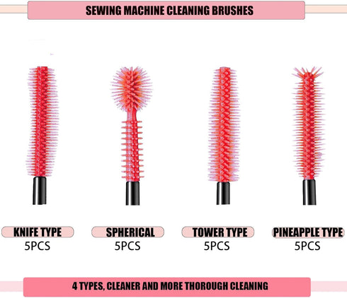 20 Pcs Nook and Cranny Sewing Machine Cleaning Brushes, Reusable Silicone Dense Bristles Cleaning Brushes for Sewing Machine Internal and Spool Ar...
