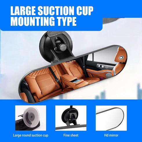 1 PC Car Rear View Mirror with Suction Cup, 8.66In x 2.55In Adjustable HD Vehicle Interior Rear View Mirror Replacement, Universal Wide Angle Auto...