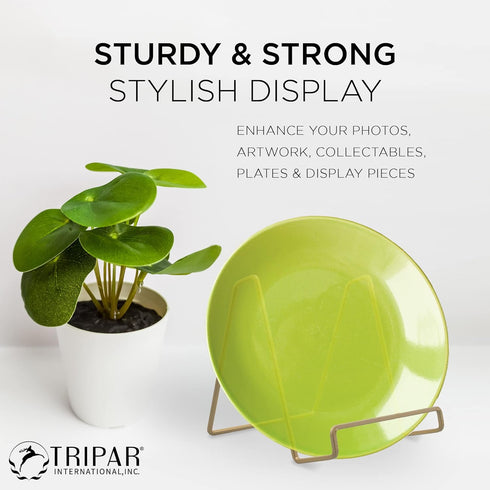 Tripar 6" Gold Painted Square Wire Easel Display Stand for Plates, Artwork, Picture Frame Plate Stand...