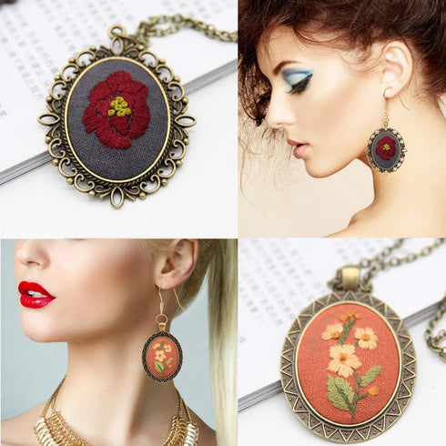 MWOOT 3 Pack Pendant Embroidery Starter Kit for Beginners, Retro Necklace Series Cross Stitch Tools for Necklace & Earrings & Hand Sewing Jewelry ...