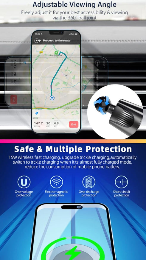 Magnetic Car Mount Charger – 15W Magnetic Phone Charger Compatible with iPhone, Samsung, Huawei – Fast-Charging Car Phone Holder Wireless Charger ...