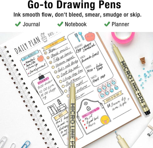 12 Colors 05 Micro Fineliner Drawing Art Pens, Waterproof Archival Ink Pens, 0.45mm Multiliner Fine Liner Pens for Illustration Technical Sketchin...